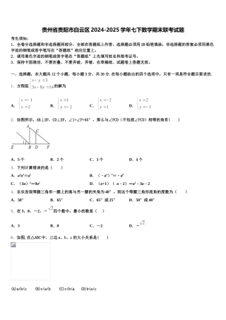贵州省贵阳市白云区2024-2025学年七下数学期末联考试题含解析
