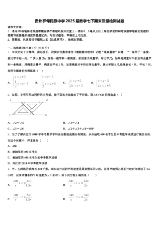 贵州罗甸民族中学2025届数学七下期末质量检测试题含解析
