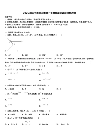2025届毕节市重点中学七下数学期末调研模拟试题含解析