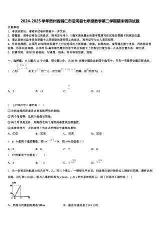 2024-2025学年贵州省铜仁市沿河县七年级数学第二学期期末调研试题含解析
