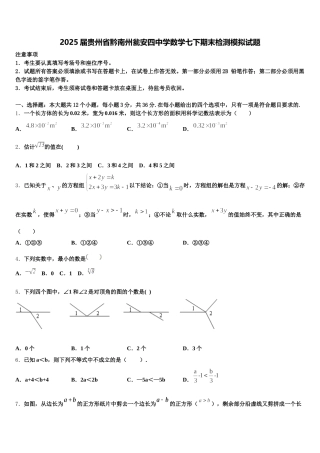 2025届贵州省黔南州瓮安四中学数学七下期末检测模拟试题含解析