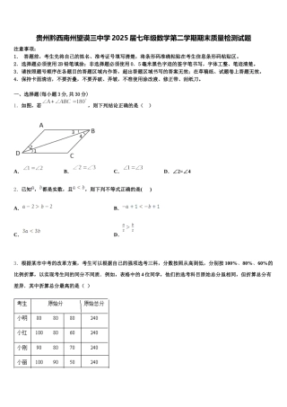 贵州黔西南州望谟三中学2025届七年级数学第二学期期末质量检测试题含解析