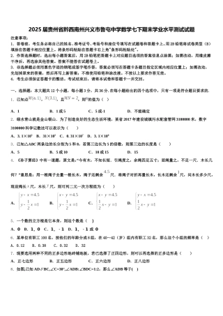 2025届贵州省黔西南州兴义市鲁屯中学数学七下期末学业水平测试试题含解析