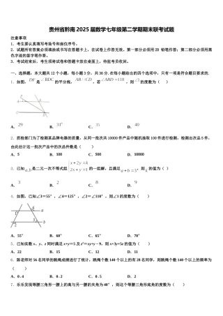 贵州省黔南2025届数学七年级第二学期期末联考试题含解析