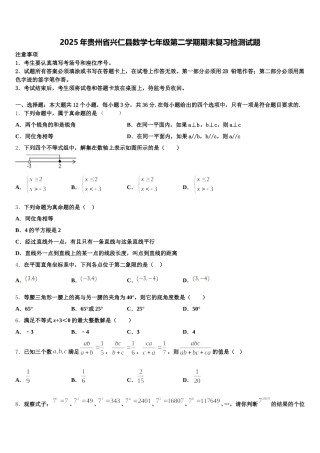 2025年贵州省兴仁县数学七年级第二学期期末复习检测试题含解析