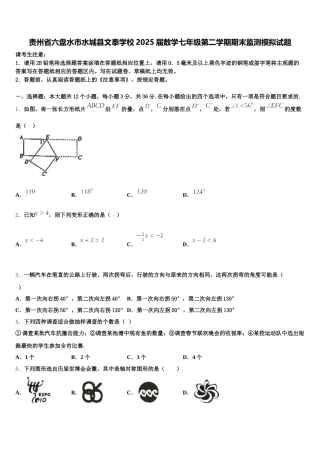 贵州省六盘水市水城县文泰学校2025届数学七年级第二学期期末监测模拟试题含解析