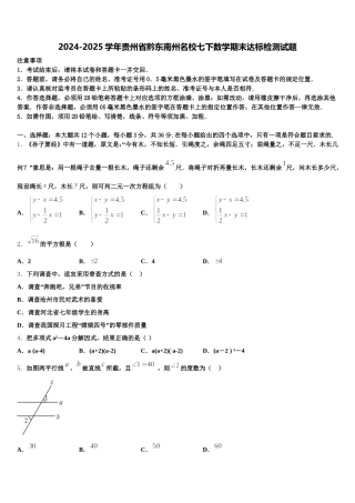 2024-2025学年贵州省黔东南州名校七下数学期末达标检测试题含解析