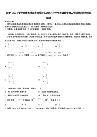 2024-2025学年贵州省遵义市桐梓县私立达兴中学七年级数学第二学期期末综合测试试题含解析