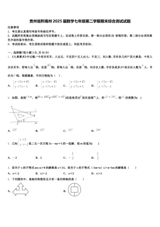 贵州省黔南州2025届数学七年级第二学期期末综合测试试题含解析