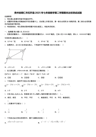 贵州省铜仁市石阡县2025年七年级数学第二学期期末达标测试试题含解析