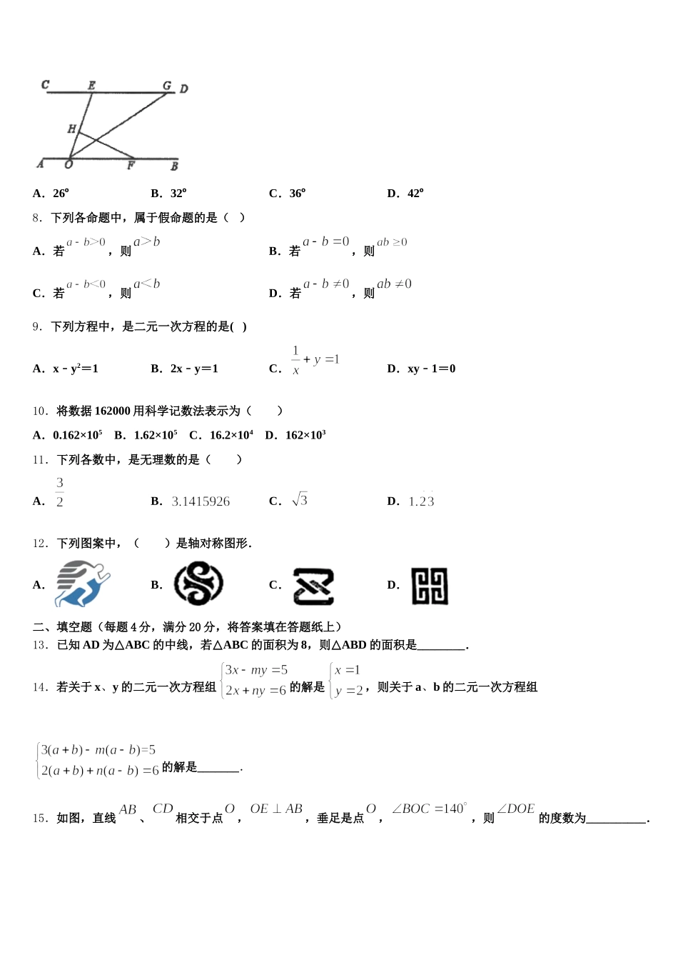 2025年贵州遵义市达兴中学数学七下期末达标检测试题含解析_第2页