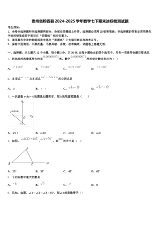 贵州省黔西县2024-2025学年数学七下期末达标检测试题含解析