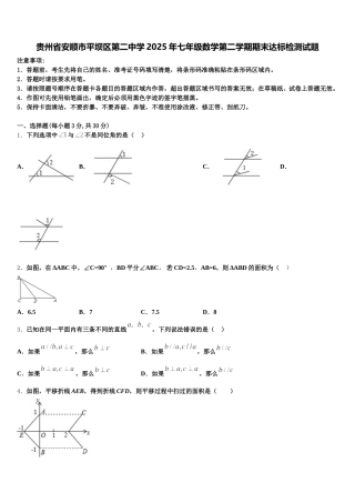 贵州省安顺市平坝区第二中学2025年七年级数学第二学期期末达标检测试题含解析