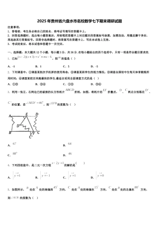 2025年贵州省六盘水市名校数学七下期末调研试题含解析