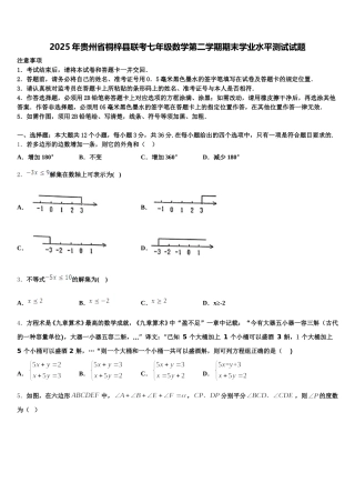 2025年贵州省桐梓县联考七年级数学第二学期期末学业水平测试试题含解析