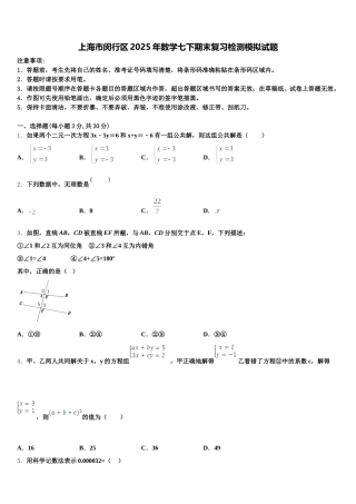 上海市闵行区2025年数学七下期末复习检测模拟试题含解析