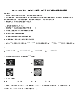 2024-2025学年上海市松江区第七中学七下数学期末联考模拟试题含解析