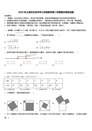 2025年上海市文来中学七年级数学第二学期期末调研试题含解析