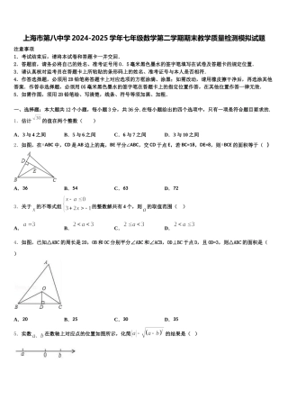 上海市第八中学2024-2025学年七年级数学第二学期期末教学质量检测模拟试题含解析