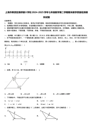 上海市奉贤区南桥镇十学校2024-2025学年七年级数学第二学期期末教学质量检测模拟试题含解析