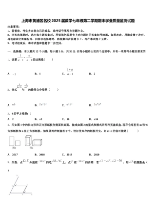 上海市黄浦区名校2025届数学七年级第二学期期末学业质量监测试题含解析