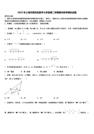 2025年上海市普陀区数学七年级第二学期期末联考模拟试题含解析