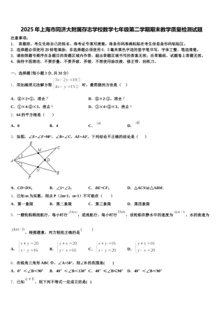 2025年上海市同济大附属存志学校数学七年级第二学期期末教学质量检测试题含解析