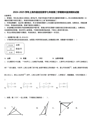 2024-2025学年上海市嘉定区数学七年级第二学期期末监测模拟试题含解析