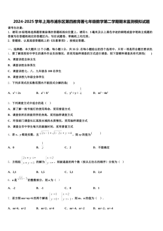 2024-2025学年上海市浦东区第四教育署七年级数学第二学期期末监测模拟试题含解析