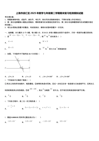 上海市徐汇区2025年数学七年级第二学期期末复习检测模拟试题含解析