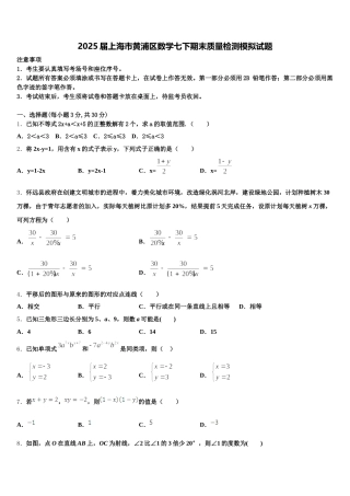 2025届上海市黄浦区数学七下期末质量检测模拟试题含解析