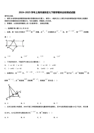2024-2025学年上海市浦东区七下数学期末达标测试试题含解析