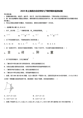 2025年上海民办日日学校七下数学期末监测试题含解析