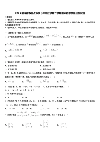 2025届成都市重点中学七年级数学第二学期期末教学质量检测试题含解析