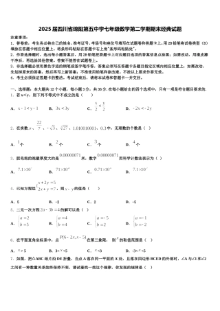 2025届四川省绵阳第五中学七年级数学第二学期期末经典试题含解析