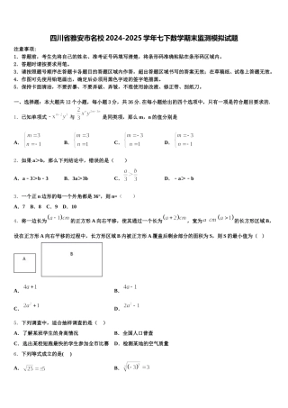 四川省雅安市名校2024-2025学年七下数学期末监测模拟试题含解析