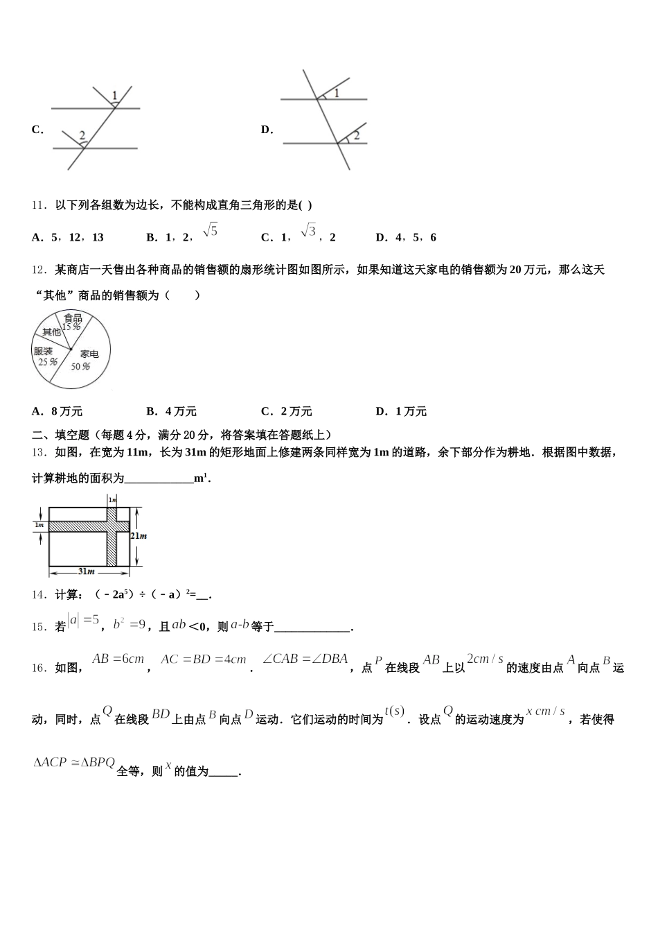 四川省成都市锦江区2024-2025学年七下数学期末综合测试模拟试题含解析_第3页