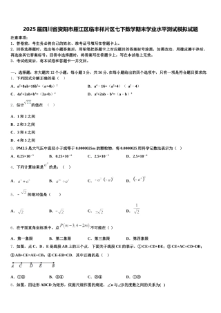 2025届四川省资阳市雁江区临丰祥片区七下数学期末学业水平测试模拟试题含解析