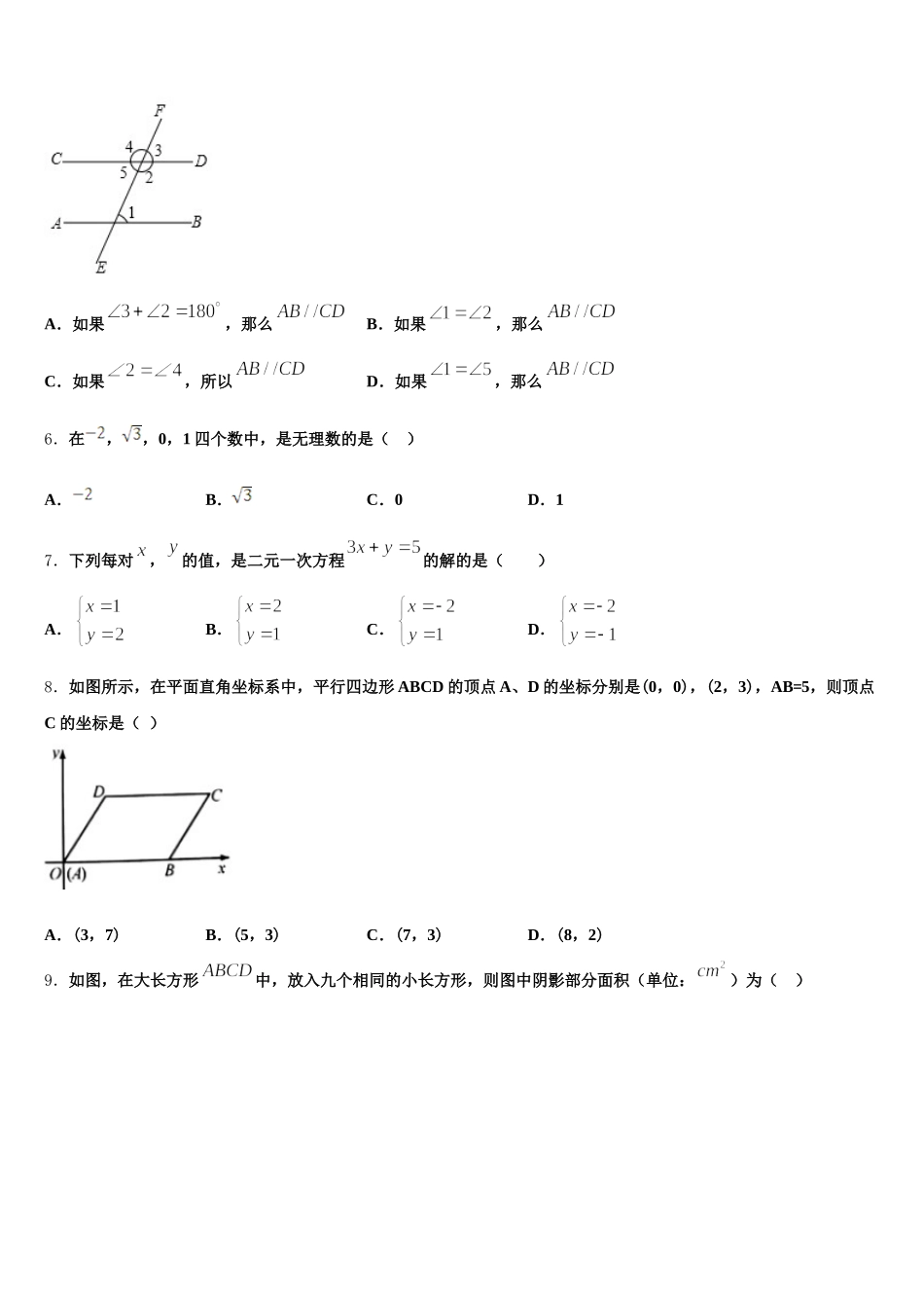 2025年四川省遂宁市射洪中学七年级数学第二学期期末监测试题含解析_第2页