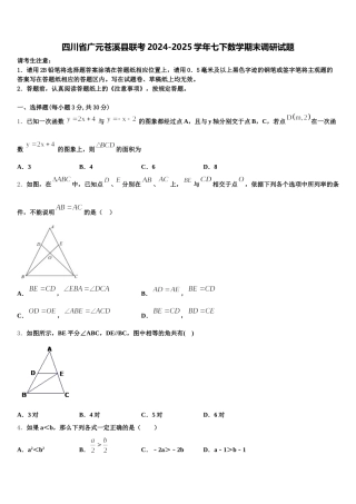四川省广元苍溪县联考2024-2025学年七下数学期末调研试题含解析