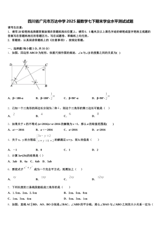 四川省广元市万达中学2025届数学七下期末学业水平测试试题含解析