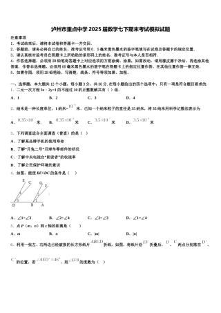 泸州市重点中学2025届数学七下期末考试模拟试题含解析