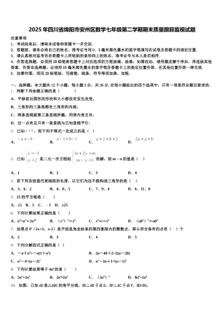 2025年四川省绵阳市安州区数学七年级第二学期期末质量跟踪监视试题含解析