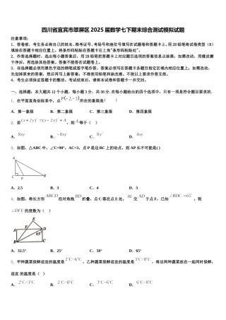 四川省宜宾市翠屏区2025届数学七下期末综合测试模拟试题含解析