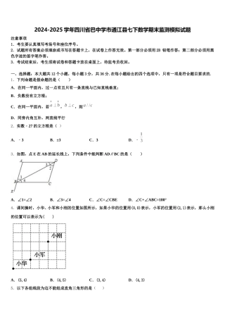 2024-2025学年四川省巴中学市通江县七下数学期末监测模拟试题含解析