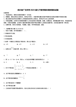 四川省广元中学2025届七下数学期末调研模拟试题含解析
