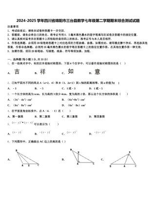 2024-2025学年四川省绵阳市三台县数学七年级第二学期期末综合测试试题含解析