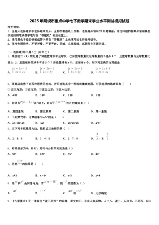 2025年阿坝市重点中学七下数学期末学业水平测试模拟试题含解析