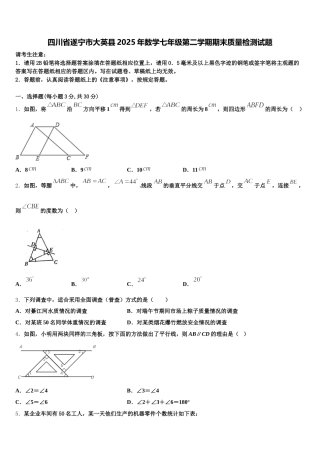 四川省遂宁市大英县2025年数学七年级第二学期期末质量检测试题含解析