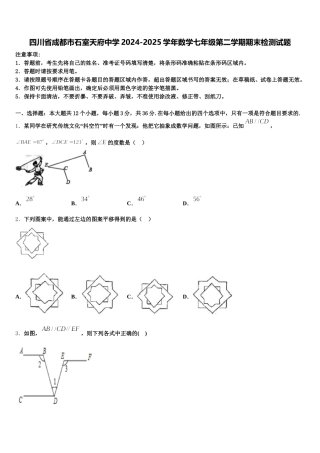 四川省成都市石室天府中学2024-2025学年数学七年级第二学期期末检测试题含解析